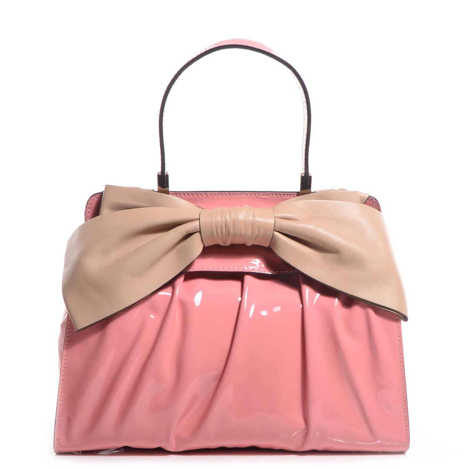 Valentino Garavani Patent Lacca Nappa Medium Aphrodite Bow Satchel Pink Beige 1 of 8