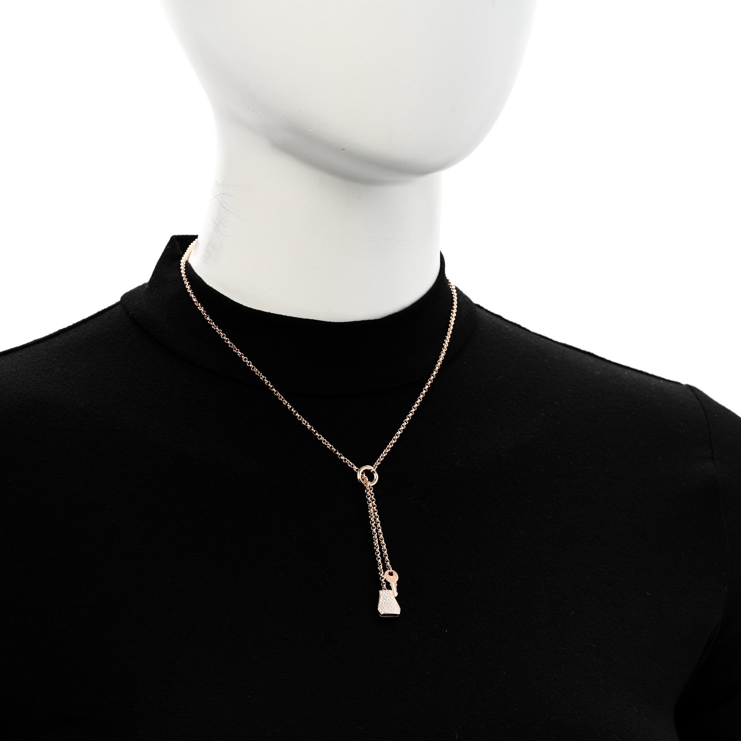 Hermes 18K Rose Gold Diamond PM Kelly Clochette Necklace 2 of 5