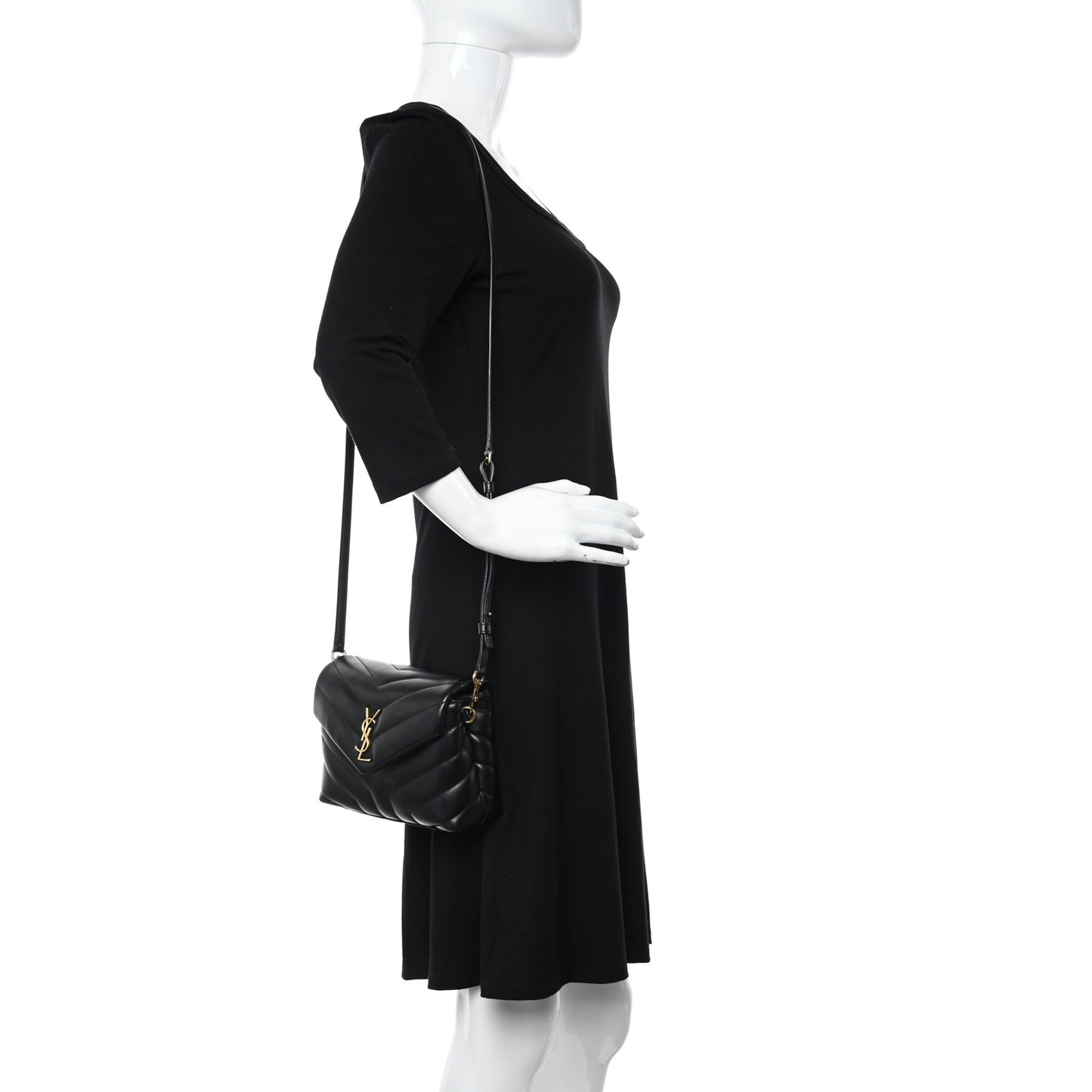 Calfskin Y Quilted Monogram Toy Loulou Crossbody Bag Black