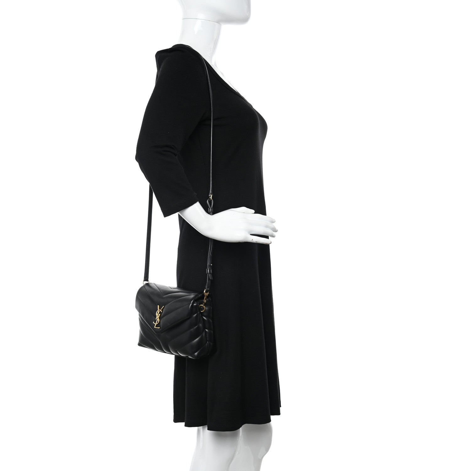 Saint Laurent Calfskin Y Quilted Monogram Toy Loulou Crossbody Bag Black 2 of 10