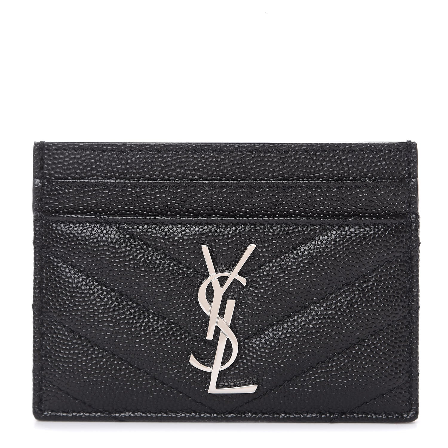 Saint Laurent Grain De Poudre Matelasse Chevron Monogram Credit Card Case Black 1 of 6