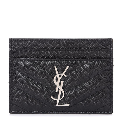 Saint Laurent Grain De Poudre Matelasse Chevron Monogram Credit Card Case Black 1 of 6