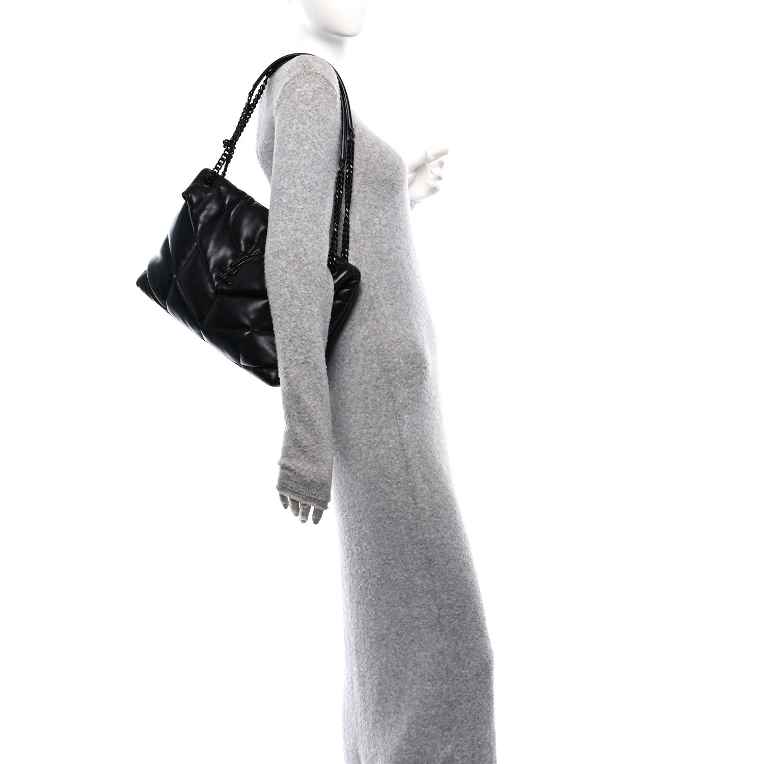 Saint Laurent Lambskin Quilted Monogram Monochrome Medium Loulou Puffer Chain Satchel Black 2 of 11