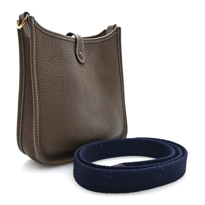 Hermes Taurillon Clemence Amazone Evelyne TPM Etoupe Bleu Indigo 3 of 10