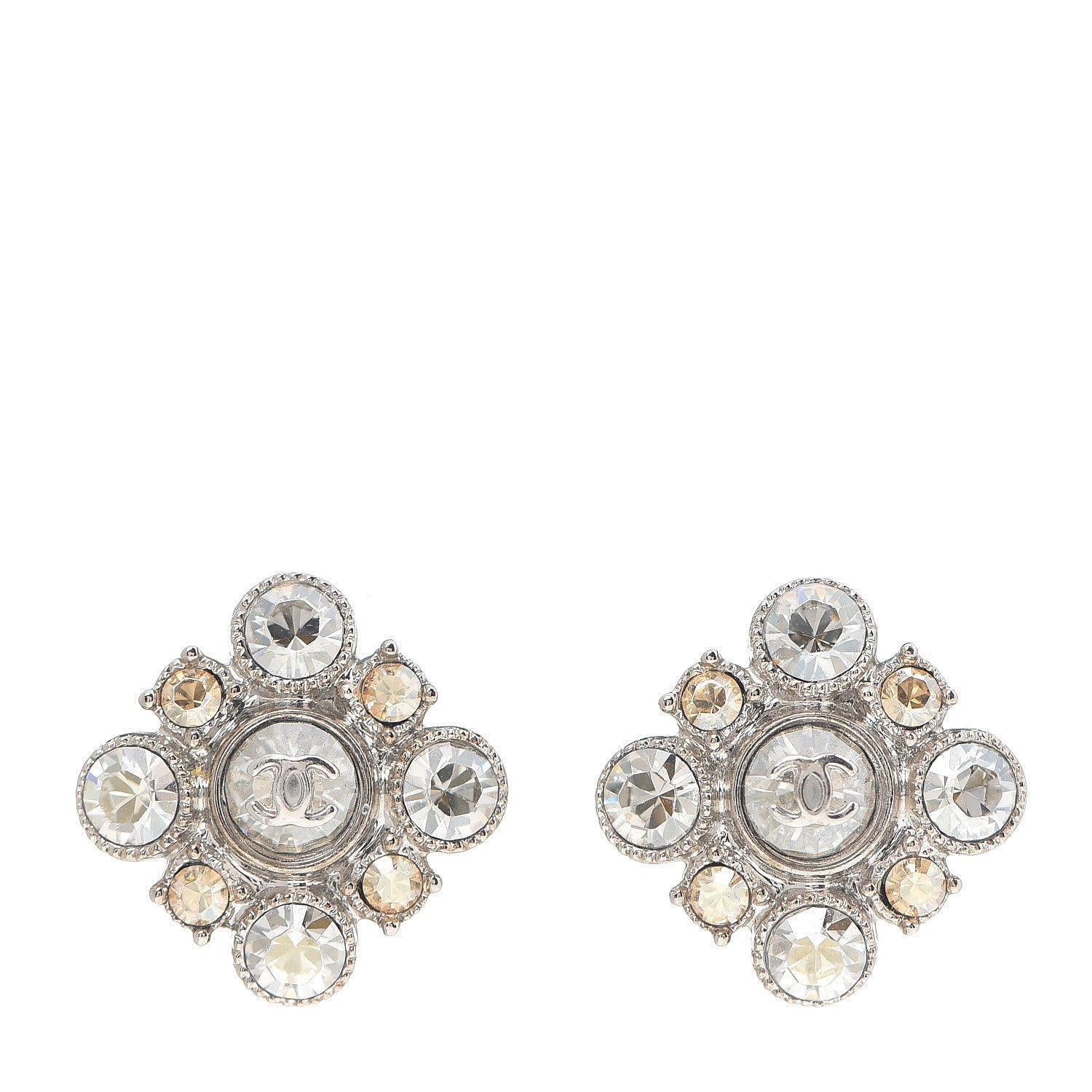 Chanel Crystal CC Earrings Silver 1 of 3