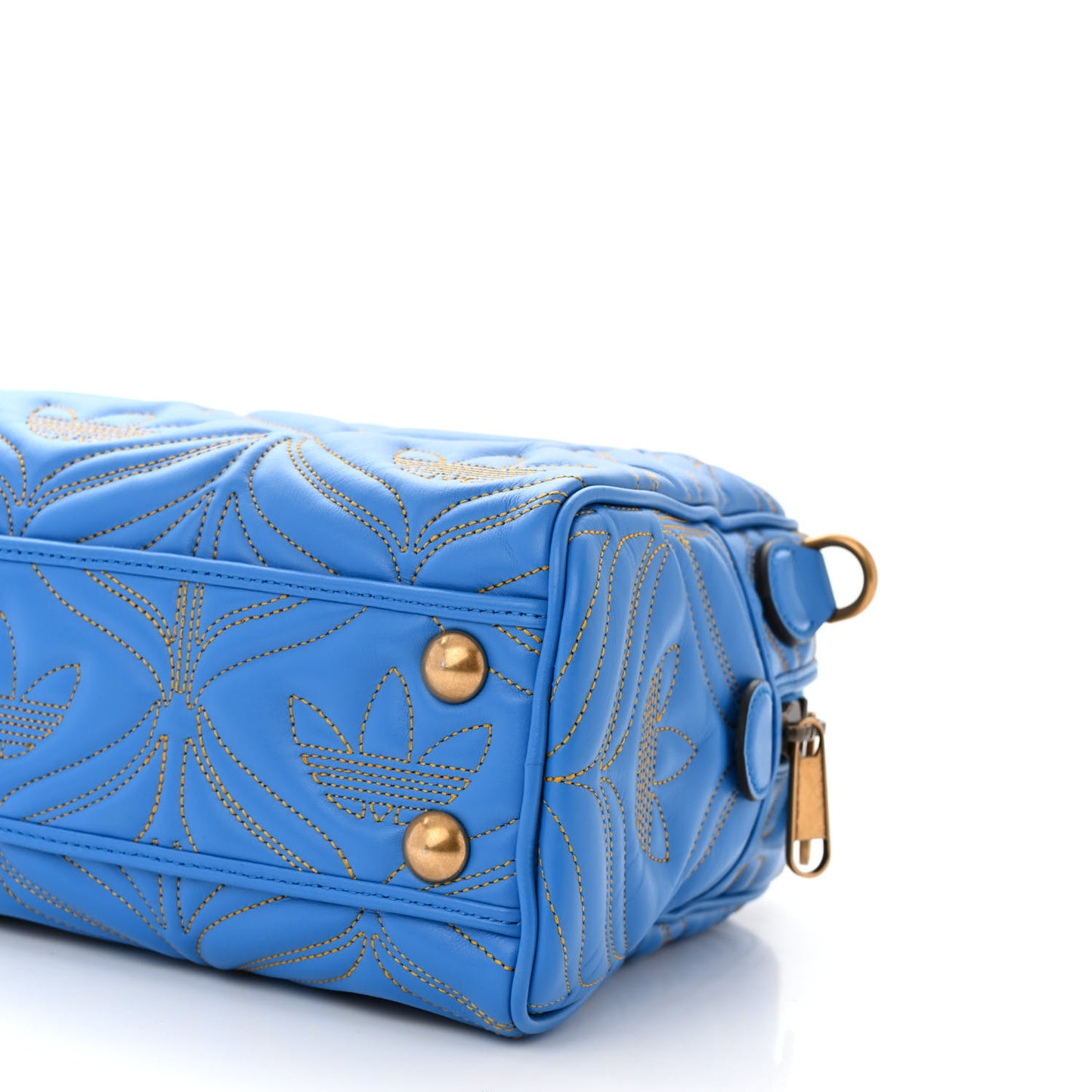 X ADIDAS Calfskin Trefoil Web GG Marmont Medium Duffle Bag Blue