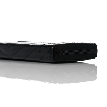 Saint Laurent Grain De Poudre Matelasse Chevron Monogram Monochrome Zip Around Wallet Black 8 of 9