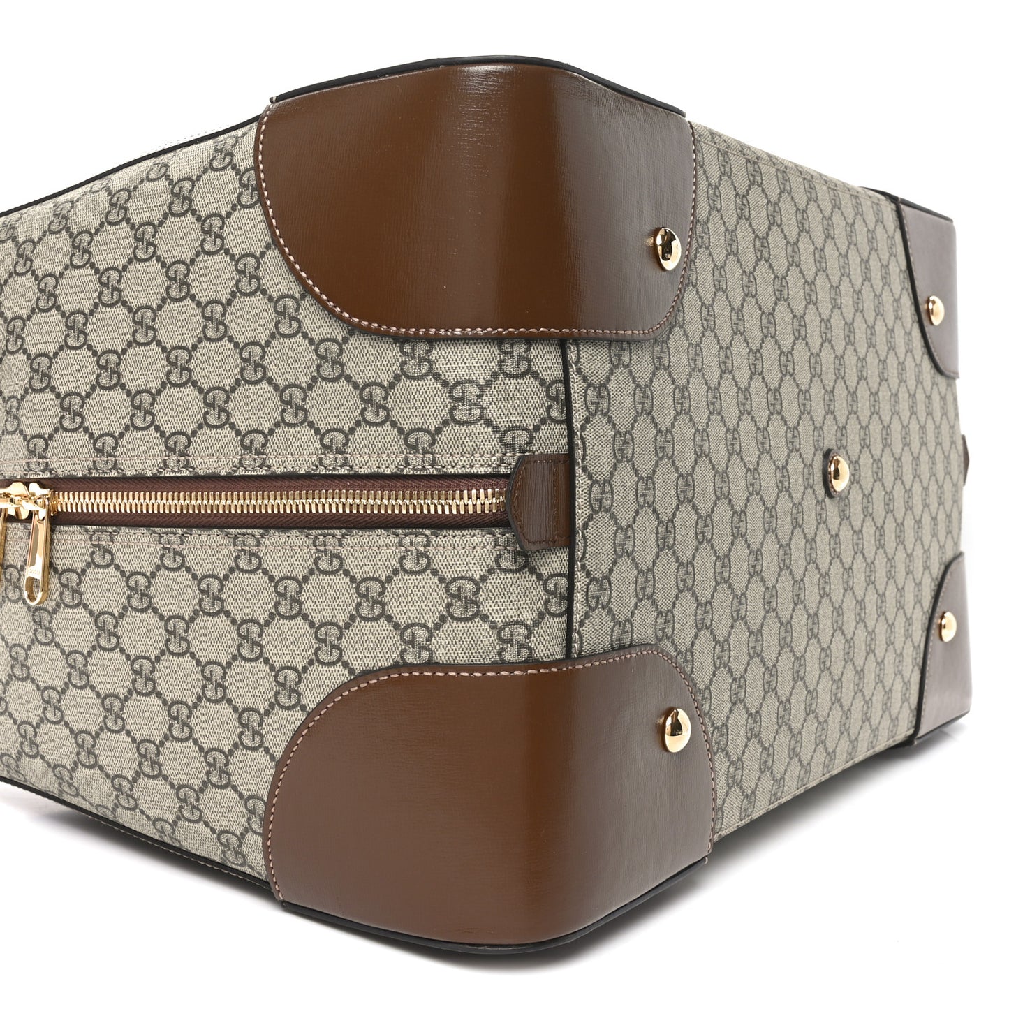 GG Supreme Monogram Azalea Calfskin Retro Interlocking G Large Duffle Bag Beige Ebony Brown Sugar