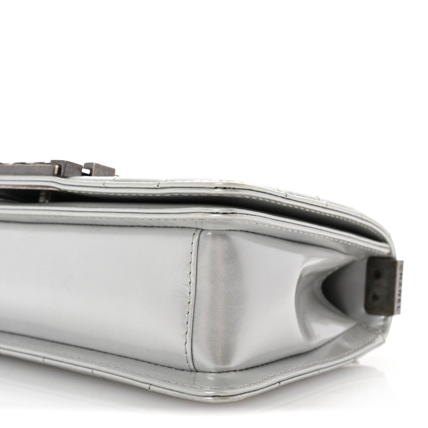 Iridescent Glazed Calfskin Small Boy Flap Silver