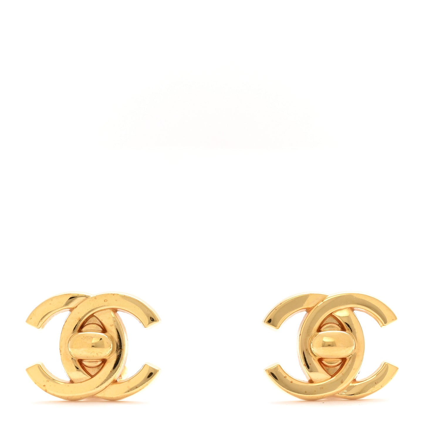 Metal CC Turnlock Clip On Earrings Gold