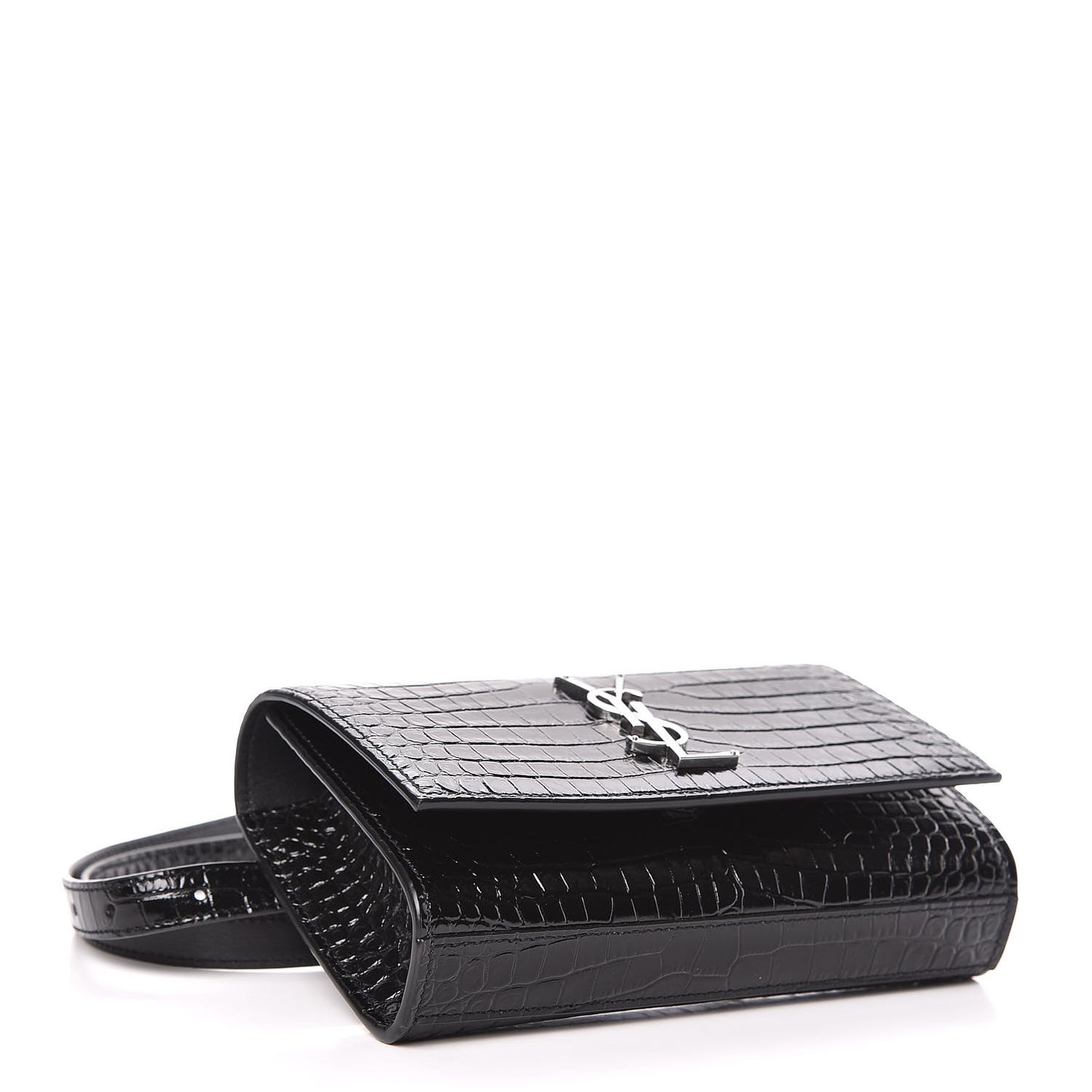 Calfskin Crocodile Embossed Monogram Kate Belt Bag Black