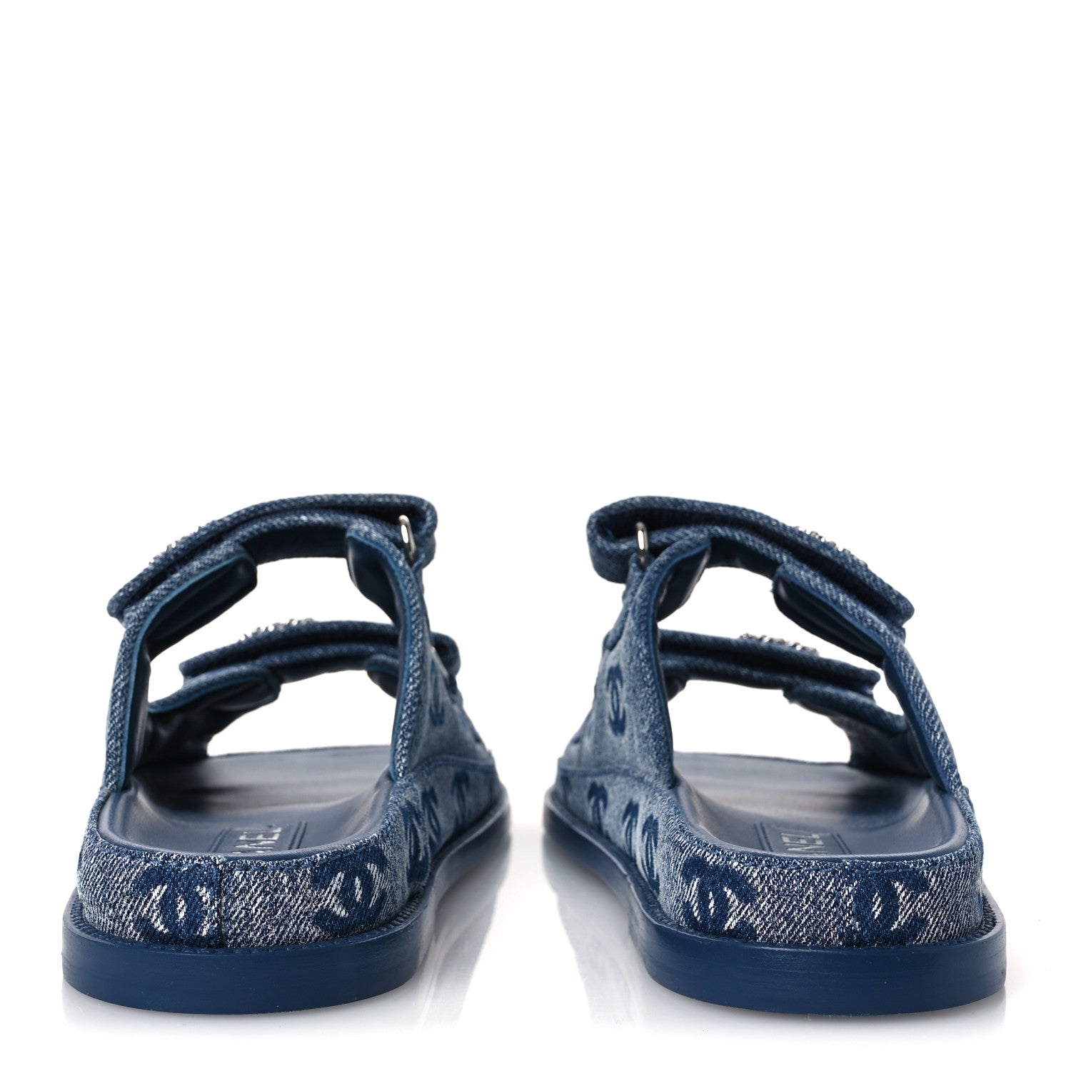 Chanel Denim CC Velcro Dad Chain CC Slide Sandals 37 Blue 6 of 12