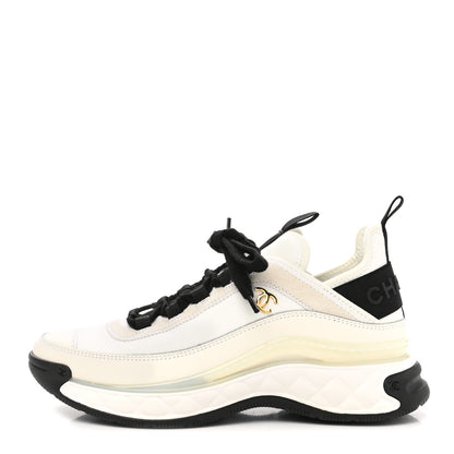 Chanel Velvet Calfskin Mixed Fibers CC Sneakers 36.5 Ivory Black 1 of 9
