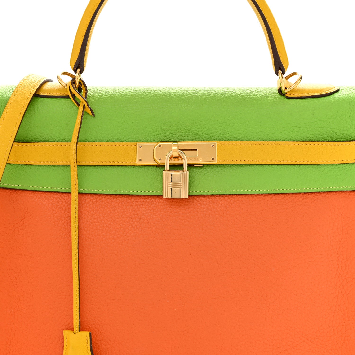 Hermes Taurillon Clemence Tri-Color Kelly Retourne 35 Orange Vert Cru Jaune 8 of 15