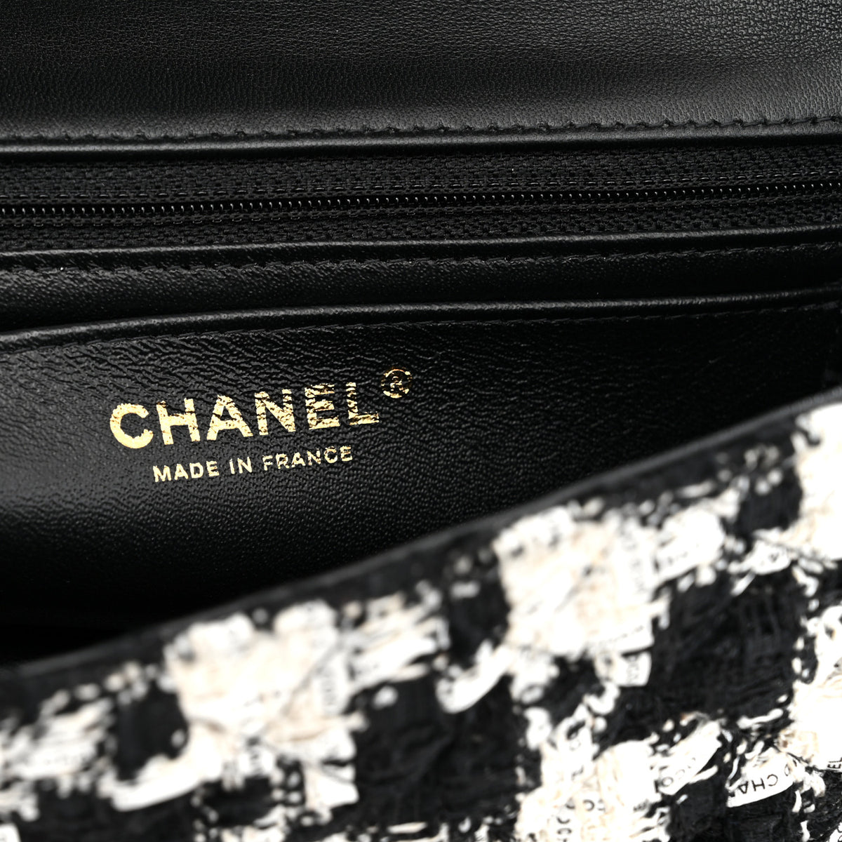Tweed Quilted Mini Rectangular Flap Black Ecru White