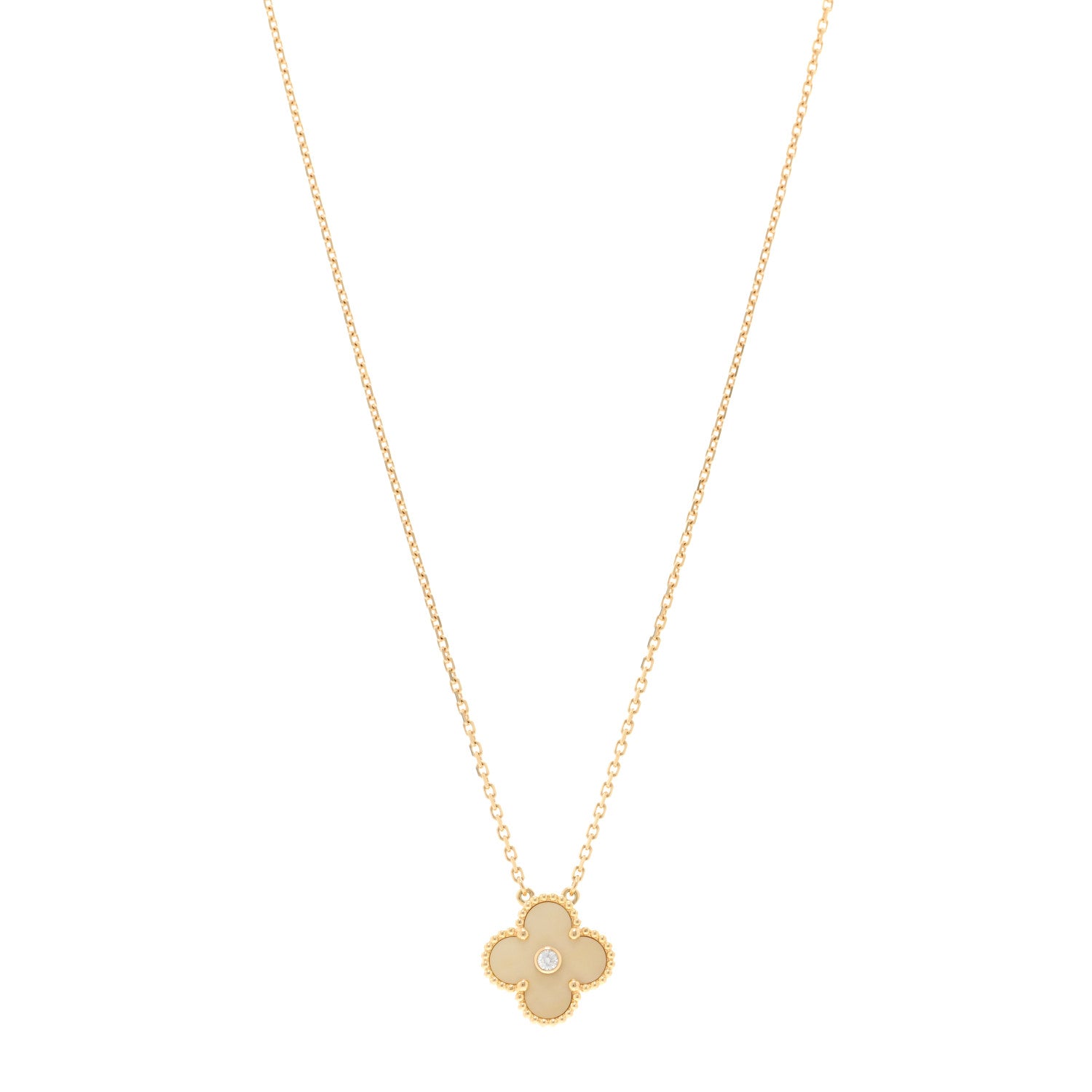 Van Cleef & Arpels 18K Yellow Gold Diamond Yellow Mother of Pearl Vintage Alhambra Pendant Necklace 1 of 4