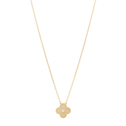 Van Cleef & Arpels 18K Yellow Gold Diamond Yellow Mother of Pearl Vintage Alhambra Pendant Necklace 1 of 4