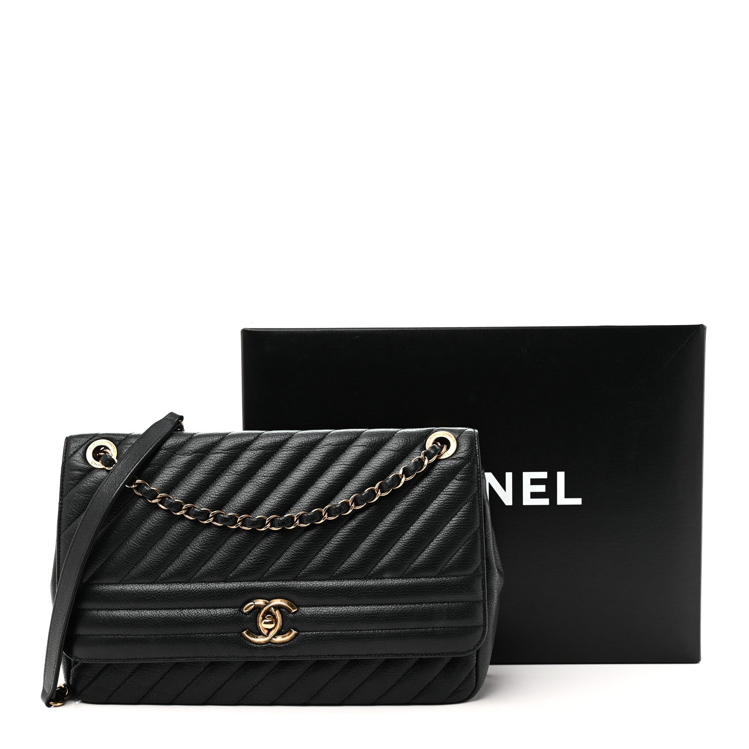 Chanel Shiny Goatskin Diagonal Quilted Large Flap Black 11 of 11