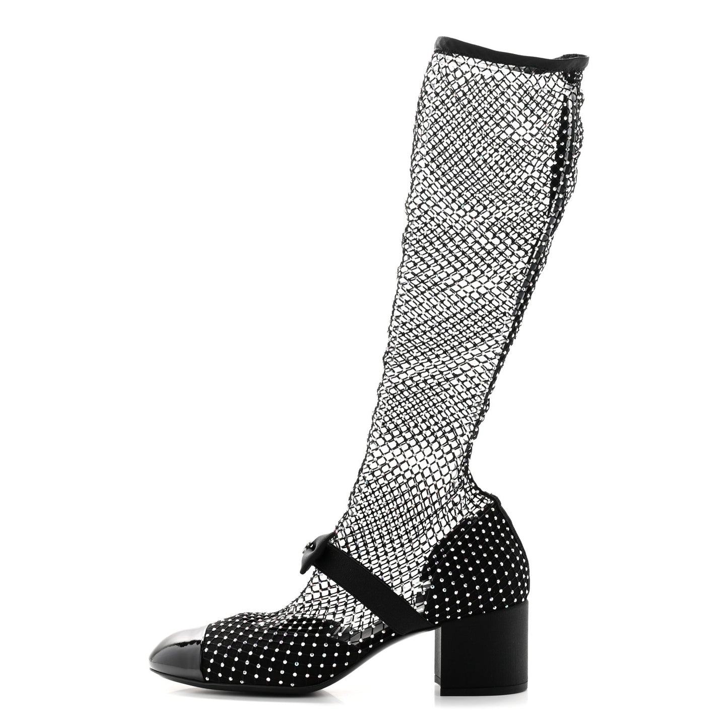 Resille Strass Kid Suede Patent Mary Jane Short Boots 40.5 Black