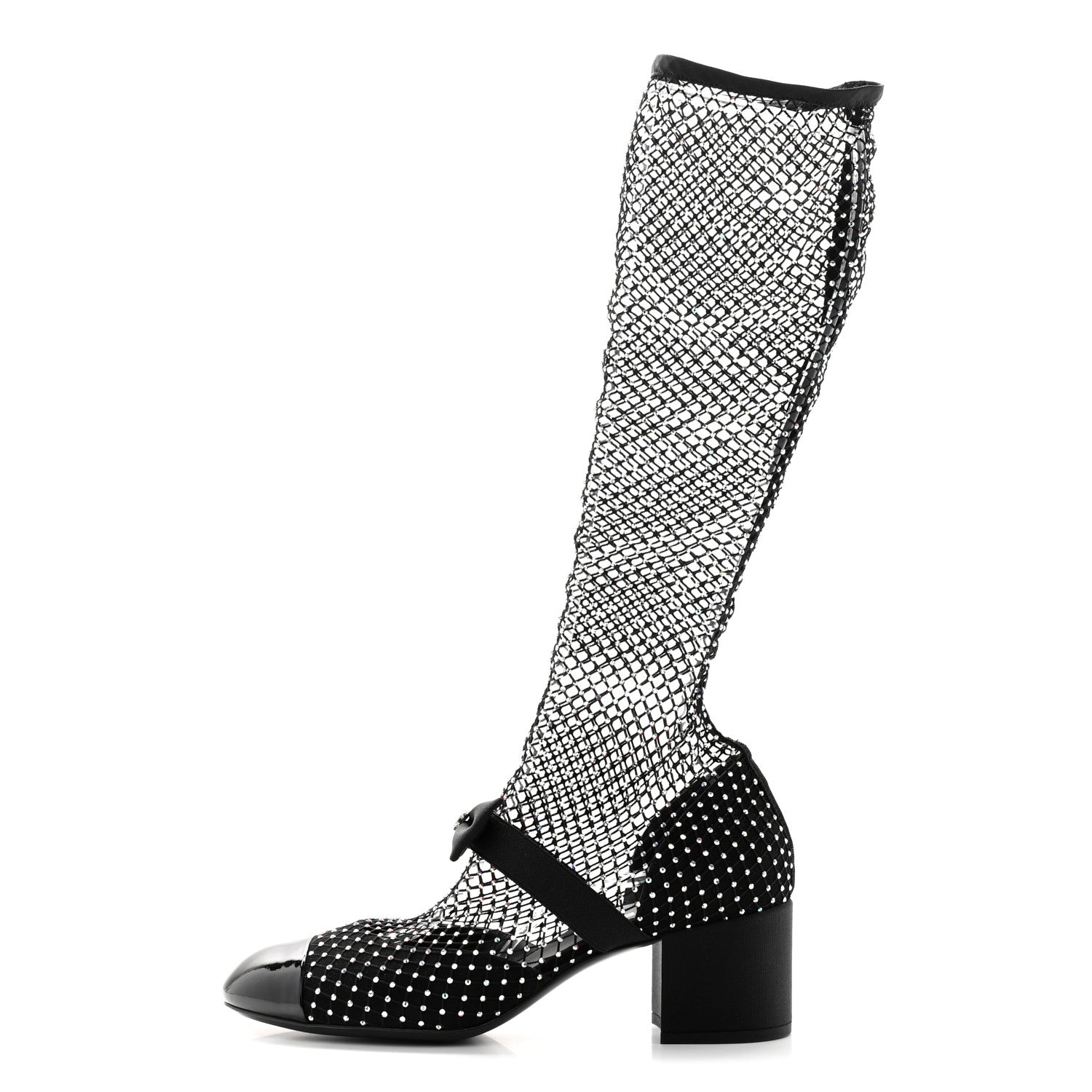 Chanel Resille Strass Kid Suede Patent Mary Jane Short Boots 40.5 Black 1 of 11