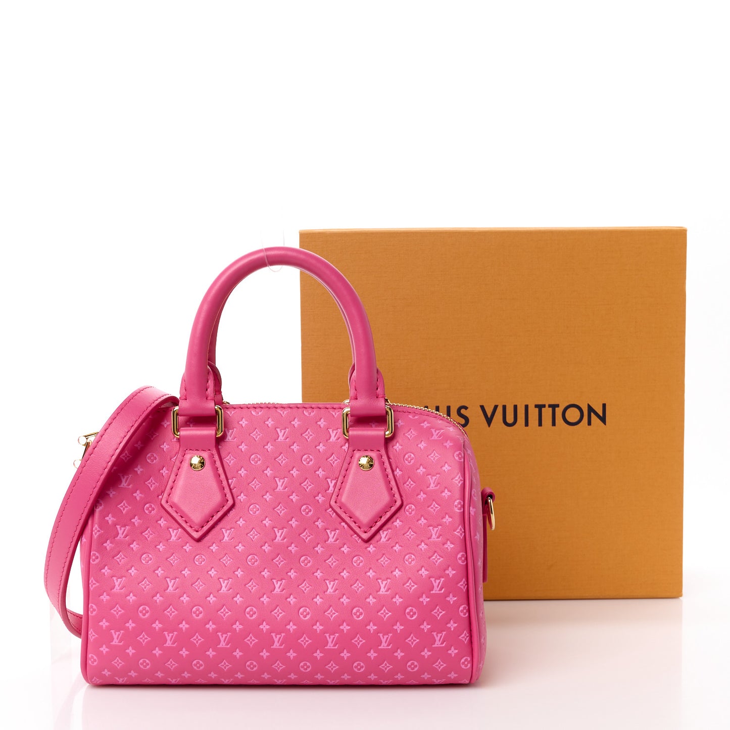 Calfskin Nanogram Embossed Speedy Bandouliere 20 Rose