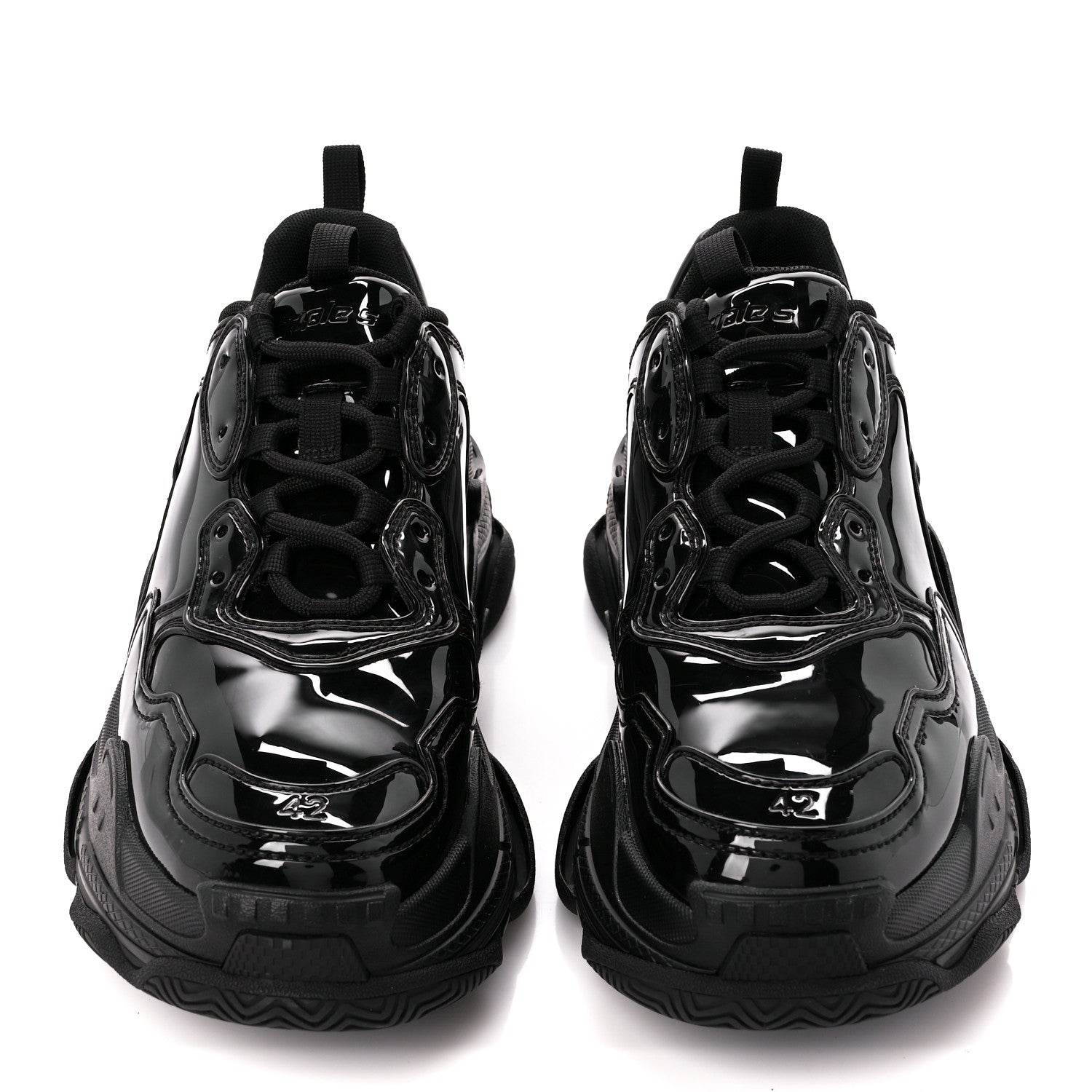Balenciaga Shiny Rubber Mens Triple S Sneakers 42 Black 2 of 8