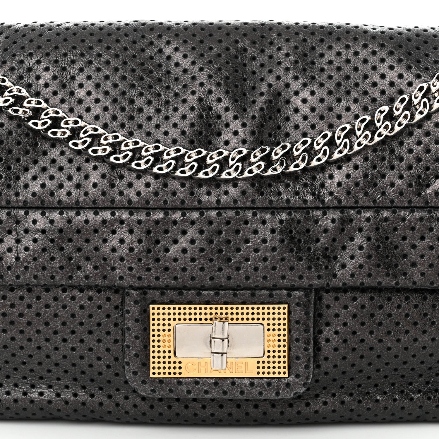 Chanel Metallic Crackled Calfskin Perforated Drill Flap Black 8 of 11