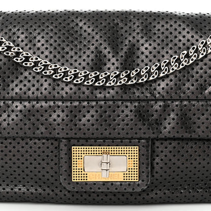 Chanel Metallic Crackled Calfskin Perforated Drill Flap Black 8 of 11