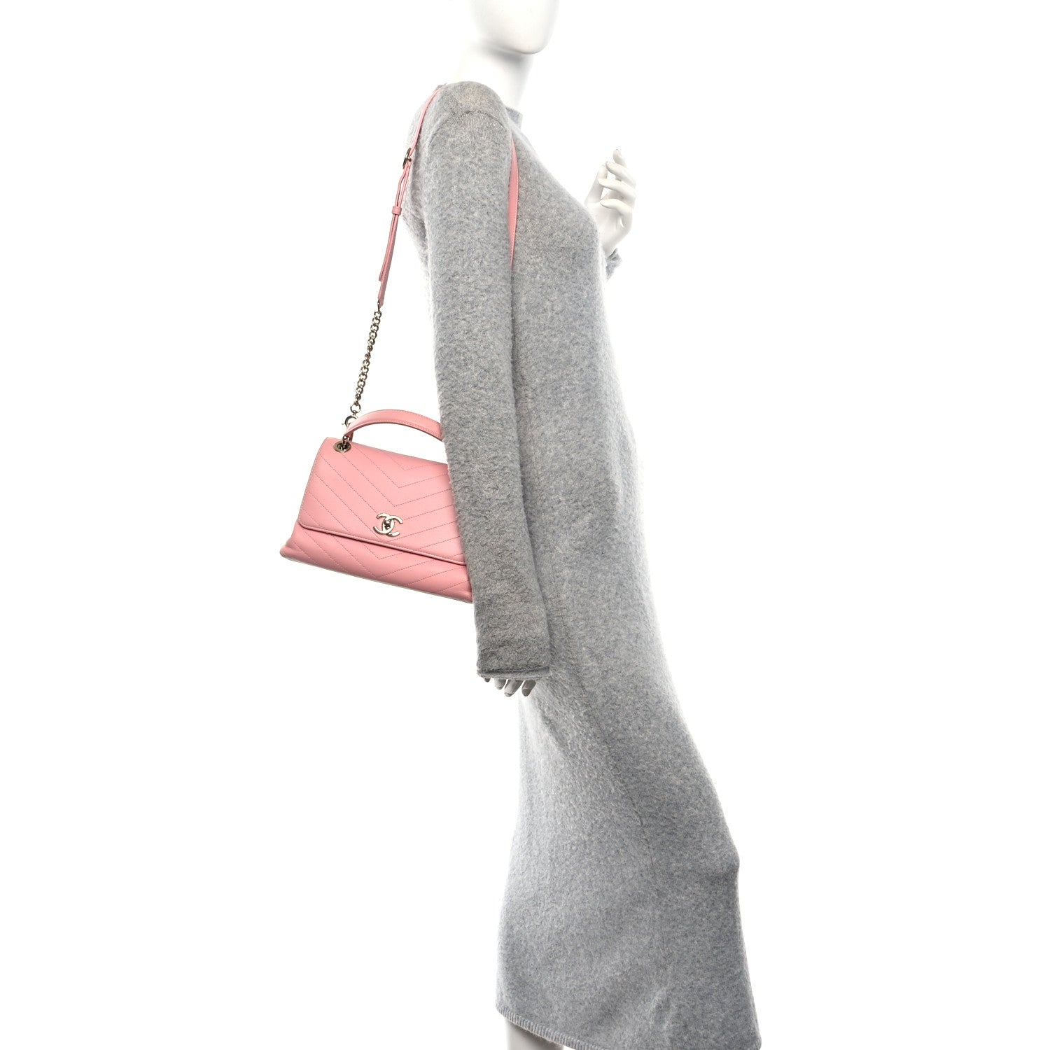 Chanel Grained Calfskin Small Chevron Chic Top Handle Flap Pink 2 of 11