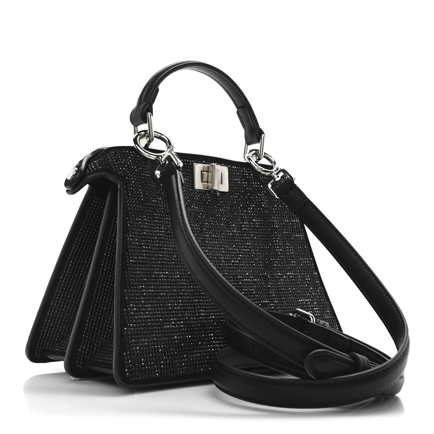 Fendi Crystal Shiny Nappa FF Petite Peekaboo I SEE U Satchel Black 3 of 9