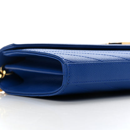 Saint Laurent Grain De Poudre Matelasse Chevron Monogram Chain Wallet Blue Majorelle 6 of 10
