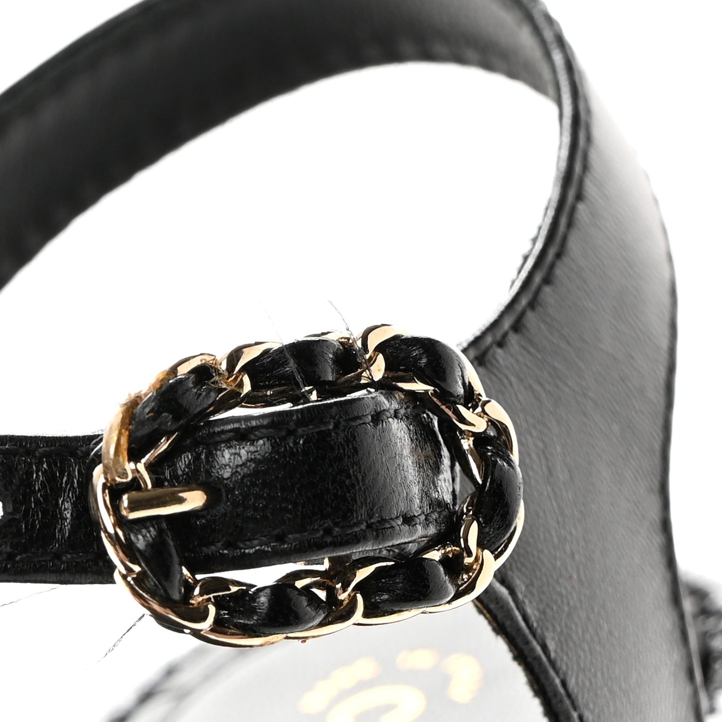 Lambskin Chain CC Thong Sandals 37.5 Black