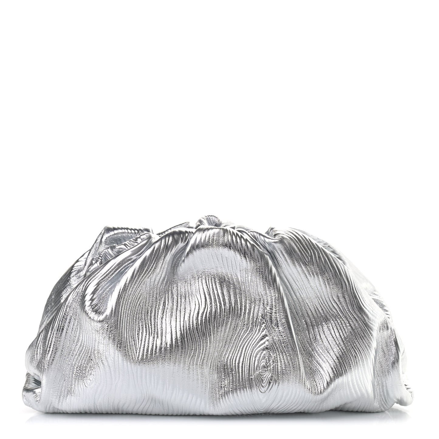 Metallic Bark Calfskin Embossed The Pouch Oversized Clutch Silver
