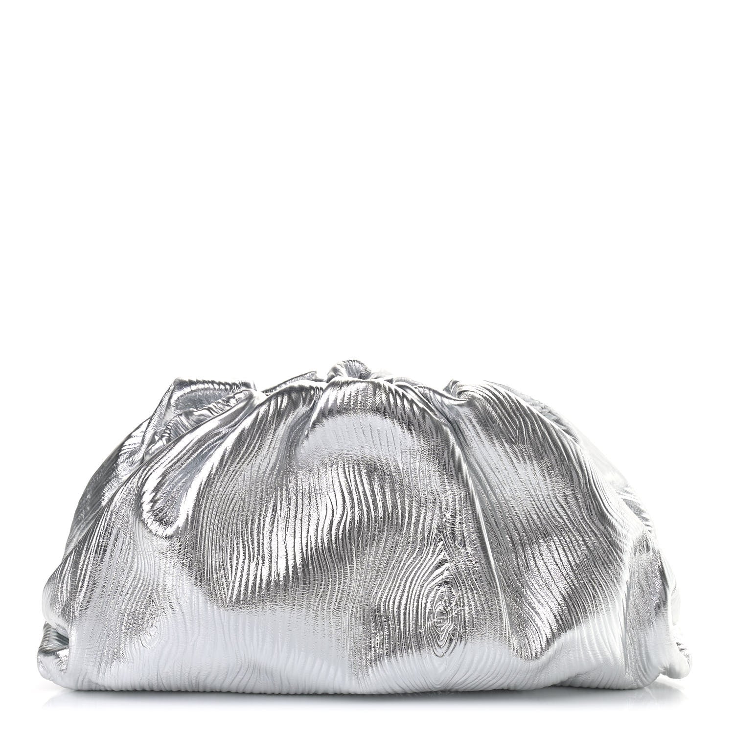 Bottega Veneta Metallic Bark Calfskin Embossed The Pouch Oversized Clutch Silver 1 of 9