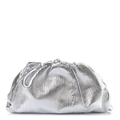 Bottega Veneta Metallic Bark Calfskin Embossed The Pouch Oversized Clutch Silver 1 of 9