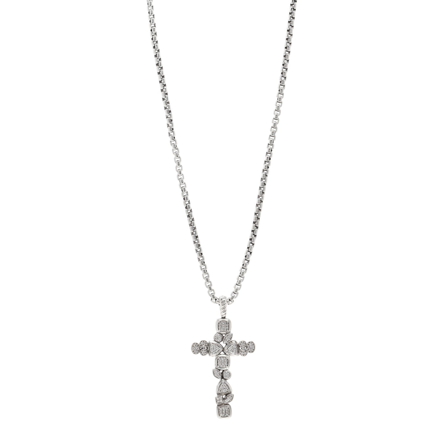 Sterling Silver Diamond Mosaic Cross Pendant Necklace