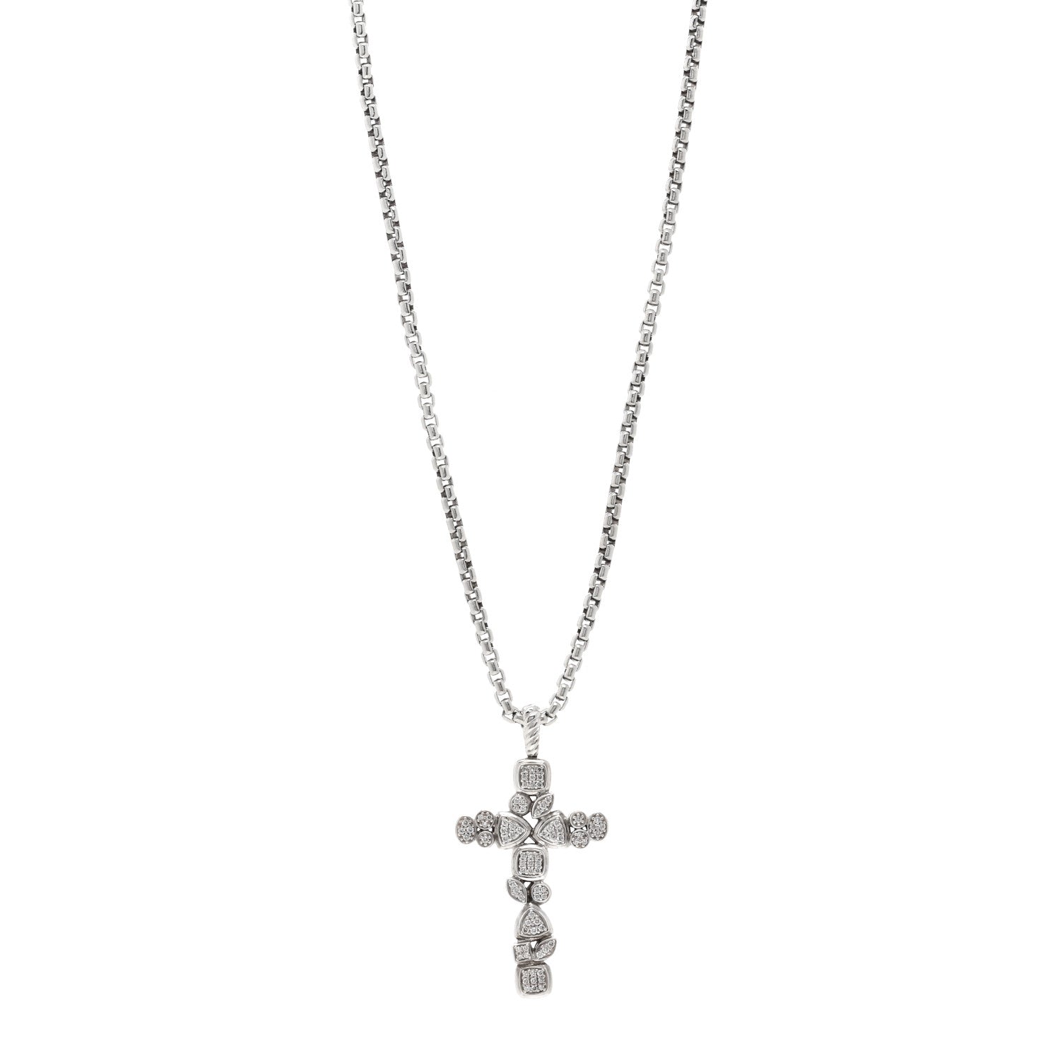 David Yurman Sterling Silver Diamond Mosaic Cross Pendant Necklace 1 of 4