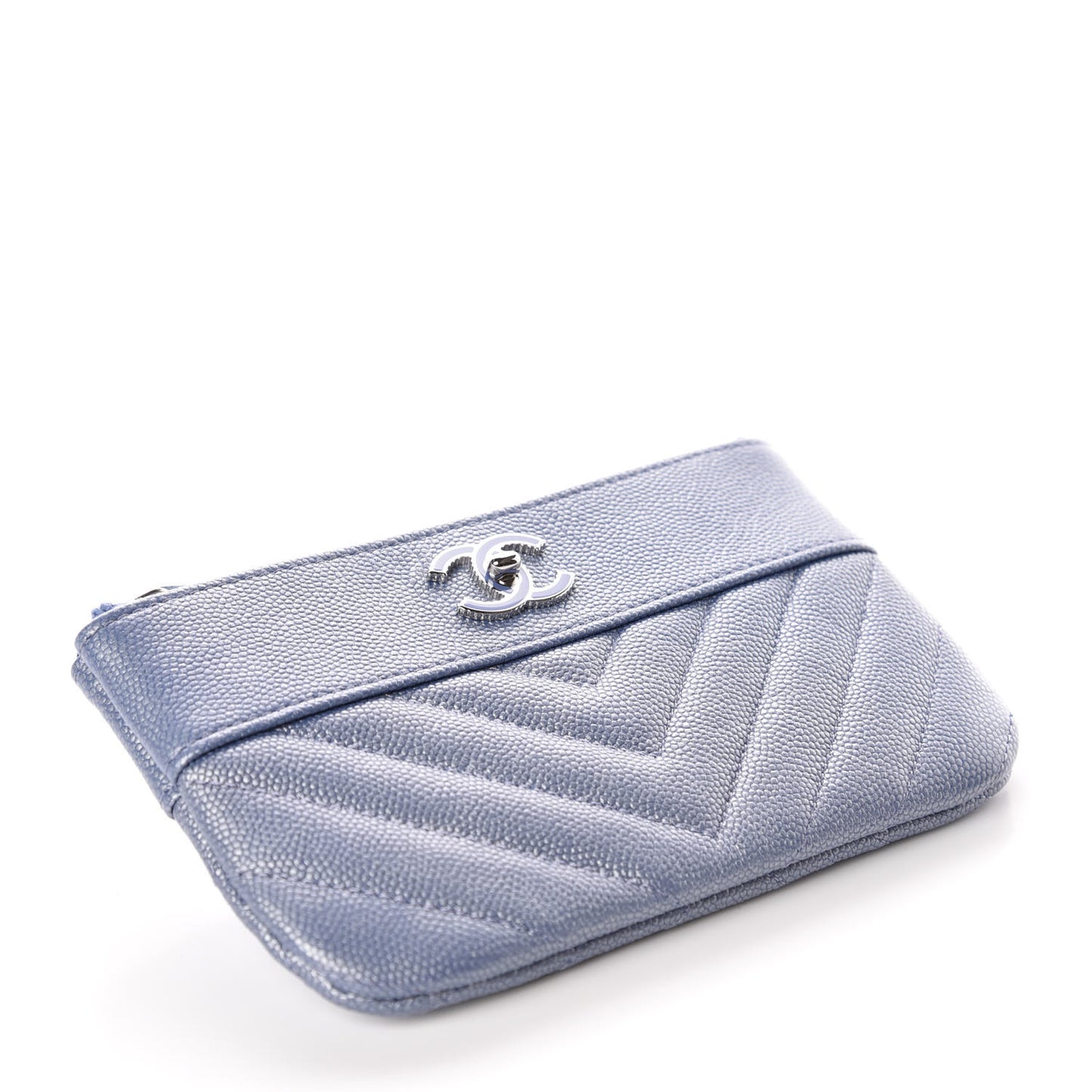 Metallic Caviar Chevron Quilted Small Vintage Mademoiselle Cosmetic Case Blue