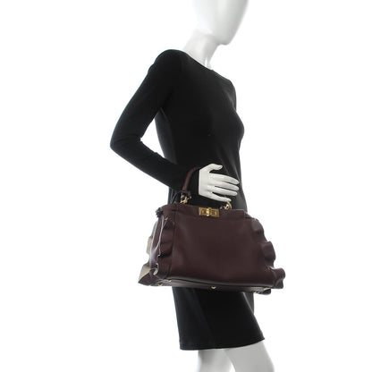 Fendi Vitello Seta Waves Bi-Color Medium Peekaboo Iconic Satchel Bordeaux Latte 2 of 12