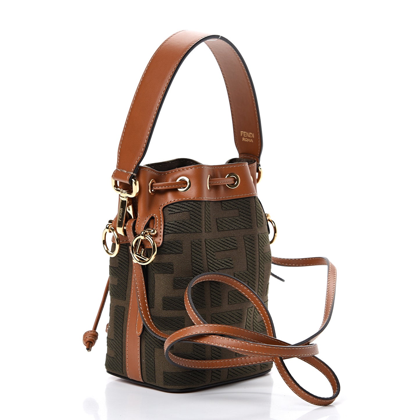 Canvas Vitello King F is Fendi FF Embroidered Mini Mon Tresor Bucket Bag Amazzonia Cuoio