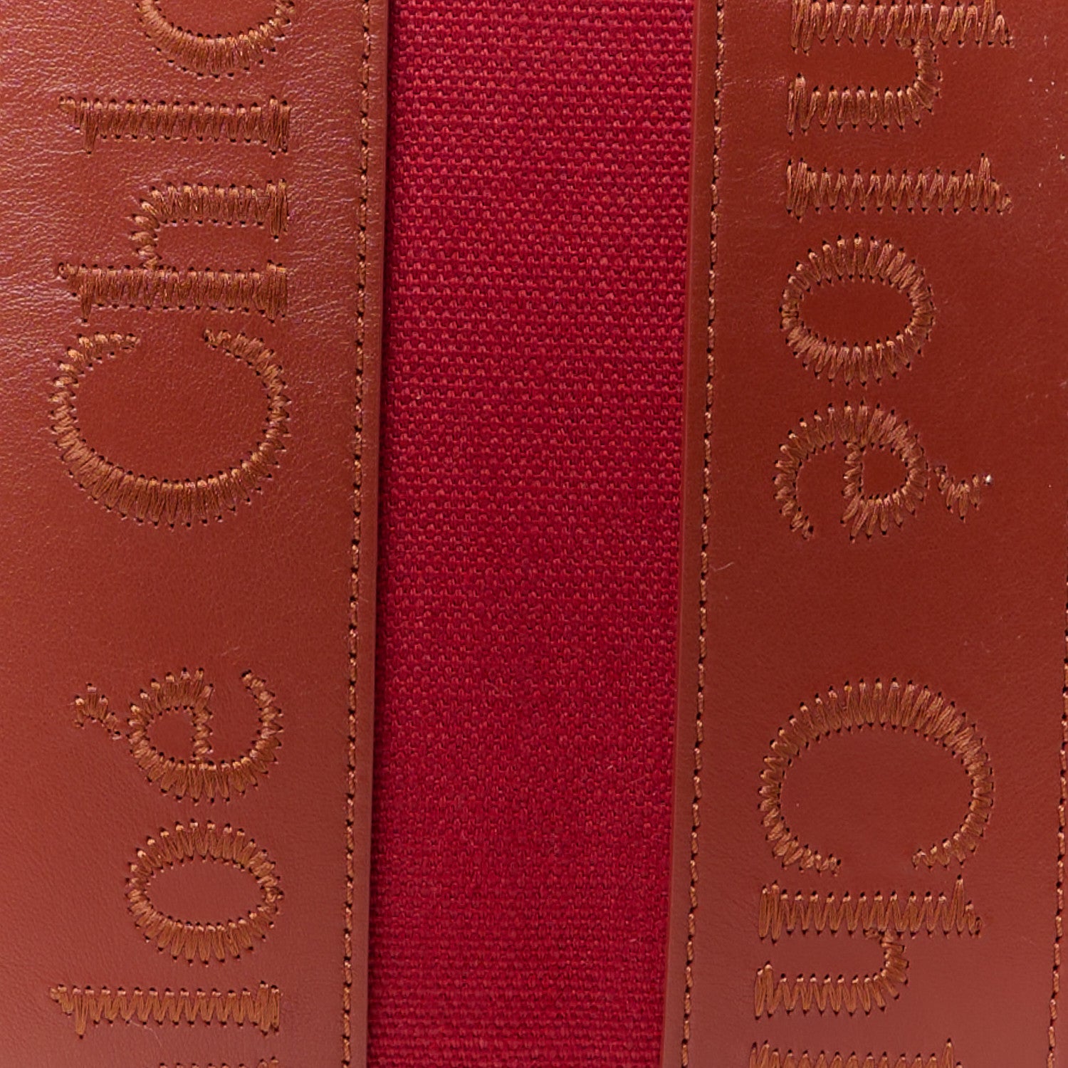 Chloe Cotton Calfskin Small Woody Ribbon Tote With Strap Dark Red 8 of 13