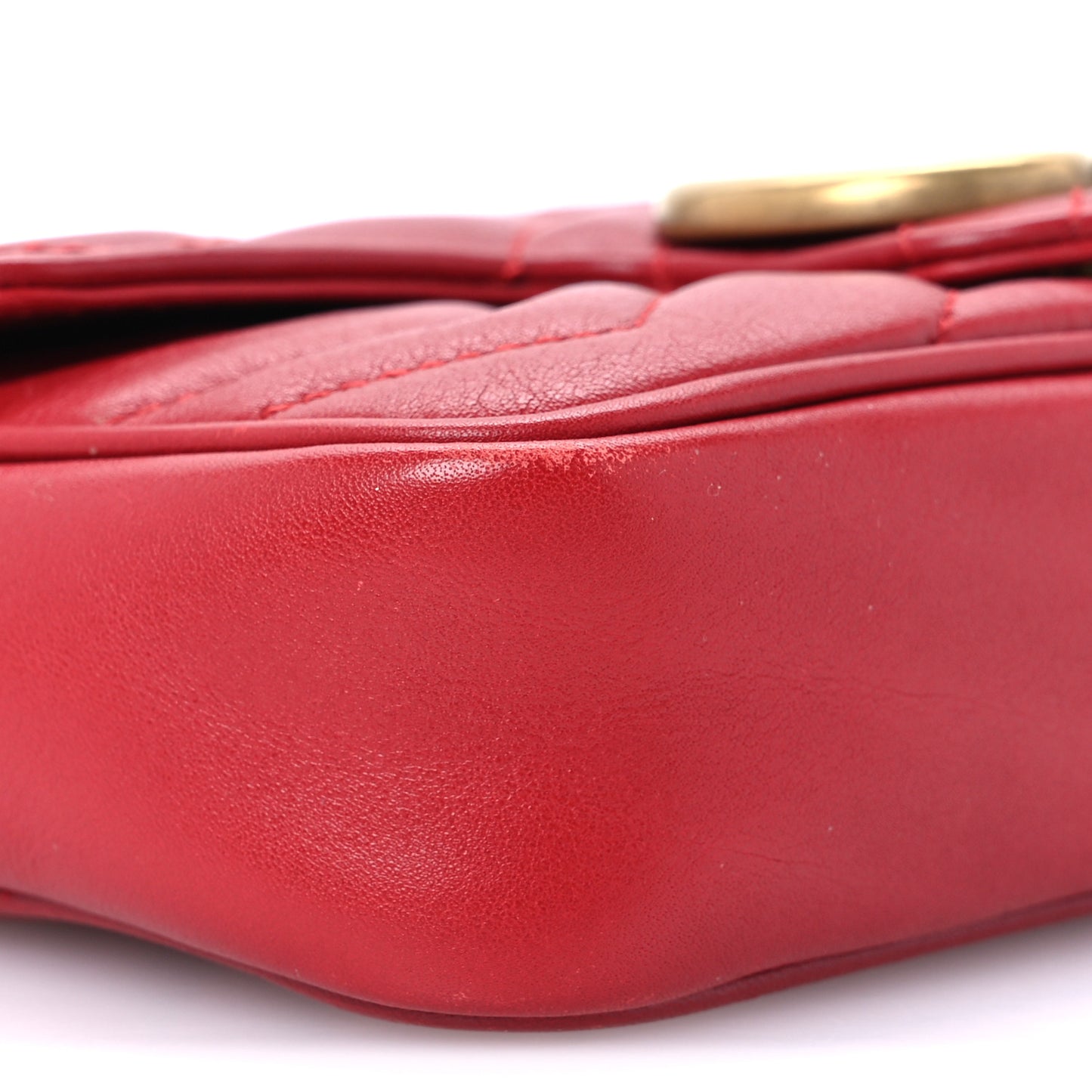 Calfskin Matelasse Super Mini GG Marmont Shoulder Bag Hibiscus Red