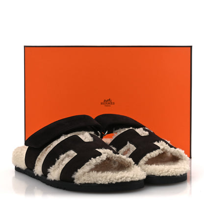 Hermes Suede Goatskin Woolskin Womens Chypre Sandals 38.5 Marron Ebene 10 of 10