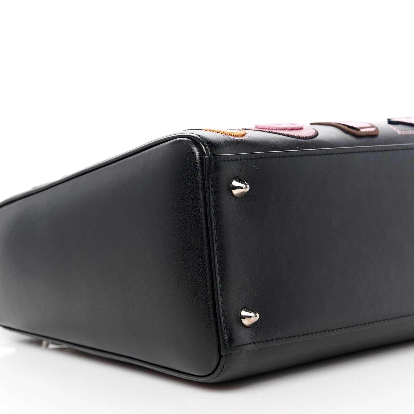 Smooth Calfskin Patch Embellished Medium Lady Dior Black