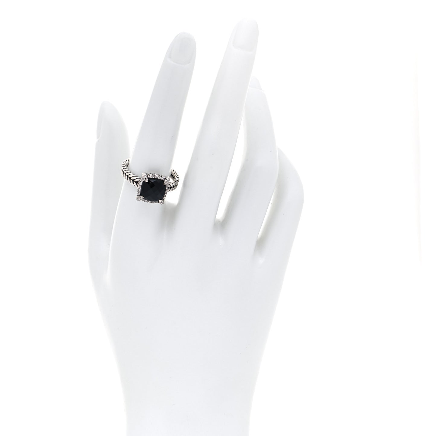 Sterling Silver Diamond Black Onyx 9mm Chatelaine Pave Bezel Ring 57 8