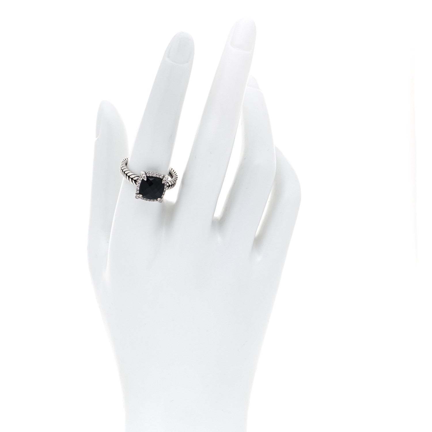 David Yurman Sterling Silver Diamond Black Onyx 9mm Chatelaine Pave Bezel Ring 57 8 2 of 5