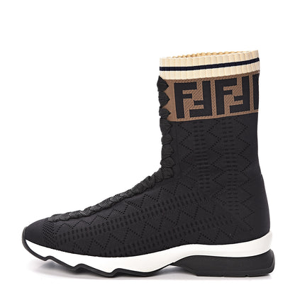 Fendi Stretch Knit Jacquard FF Sock Sneakers 38 Black 1 of 9
