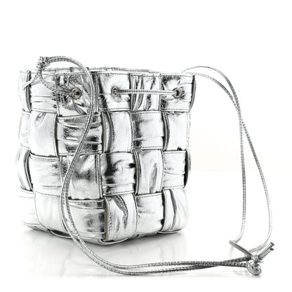 Bottega Veneta Metallic Calfskin Intrecciato Foulard Bucket Bag Silver 3 of 10