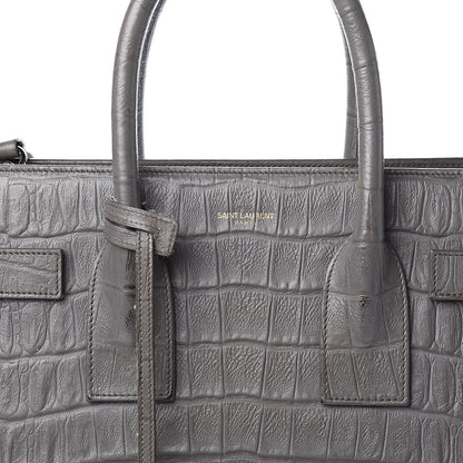 Saint Laurent Calfskin Crocodile Embossed Small Sac De Jour Fog 15 of 17
