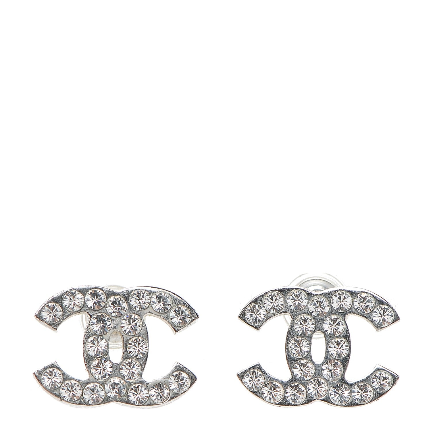 Chanel Crystal Timeless CC Earrings Silver 1 of 4